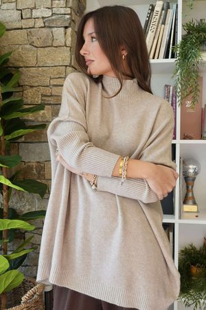 Charli Honeycomb Oversized Turtle Knit Oatmeal Marl